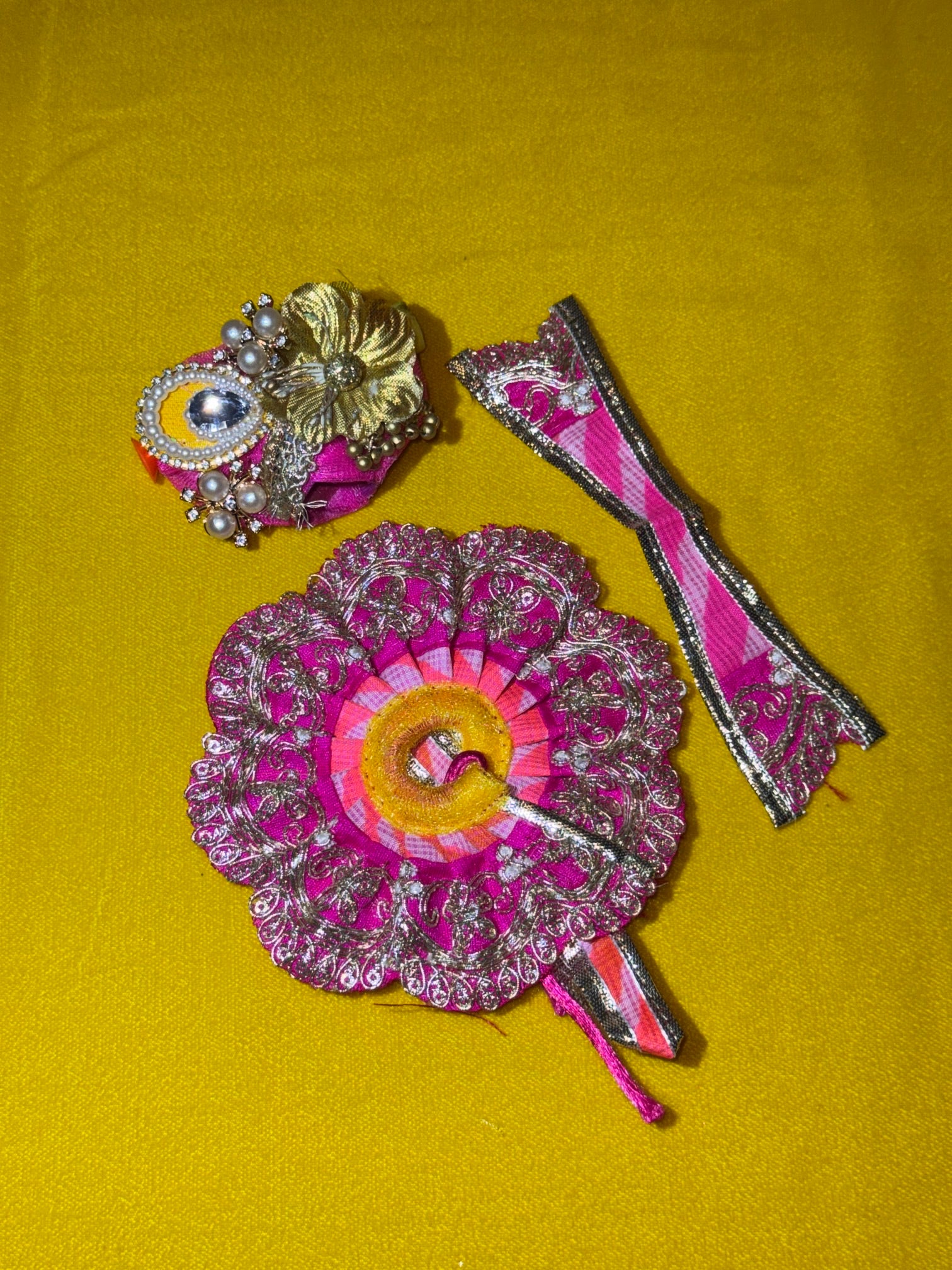 Pink Yellow Colour Beautiful Ladu Gopal Dress + Padgi + Patka