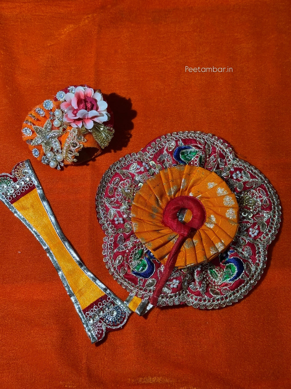 Orange Colour Beautiful Ladu Gopal Dress + Padgi + Patka
