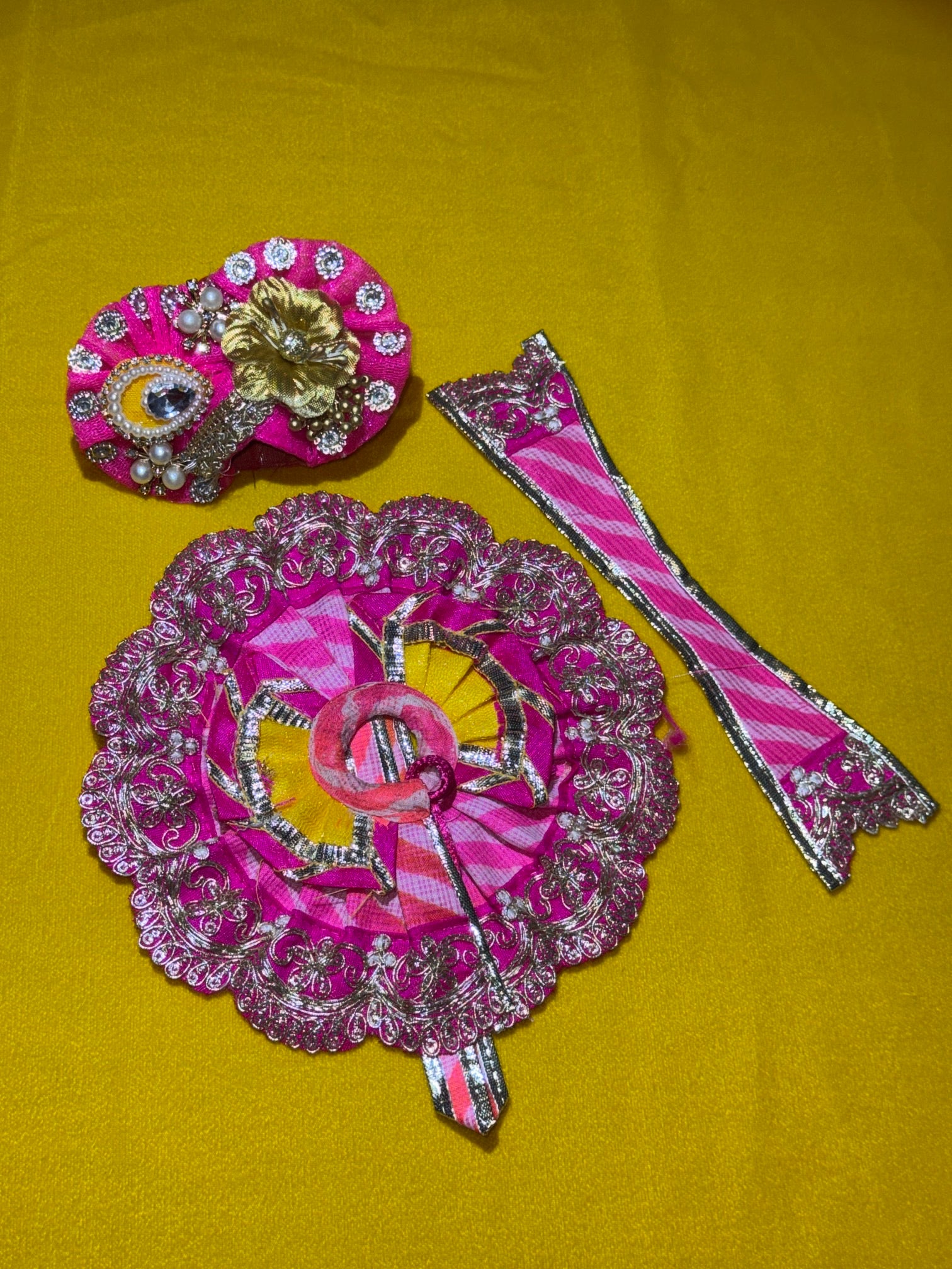 Pink Yellow Colour Beautiful Ladu Gopal Dress + Padgi + Patka