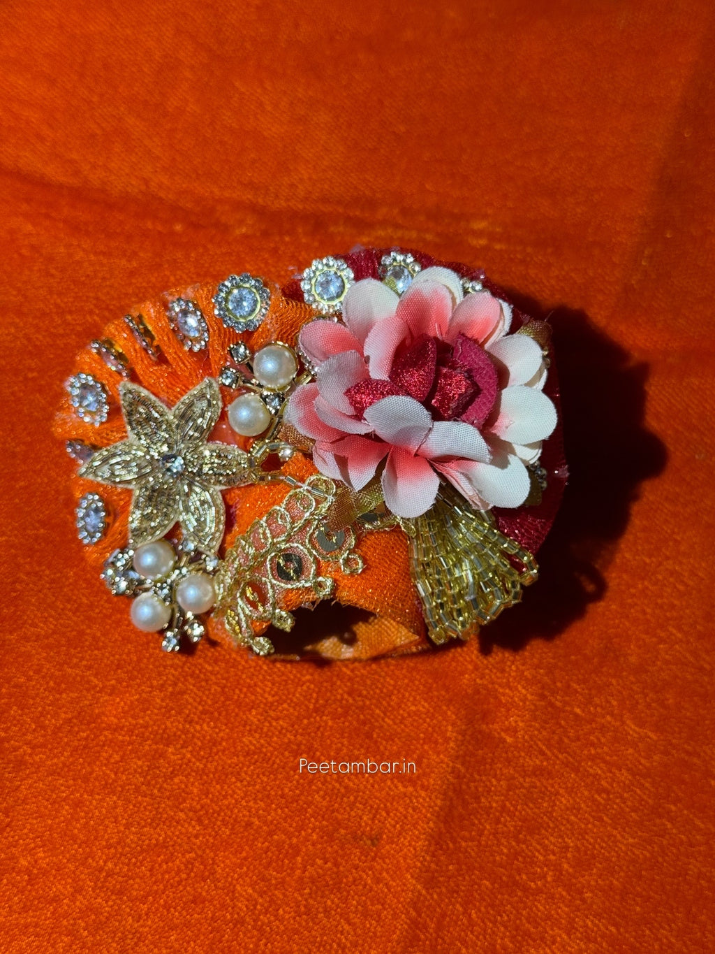 Orange Colour Beautiful Ladu Gopal Dress + Padgi + Patka