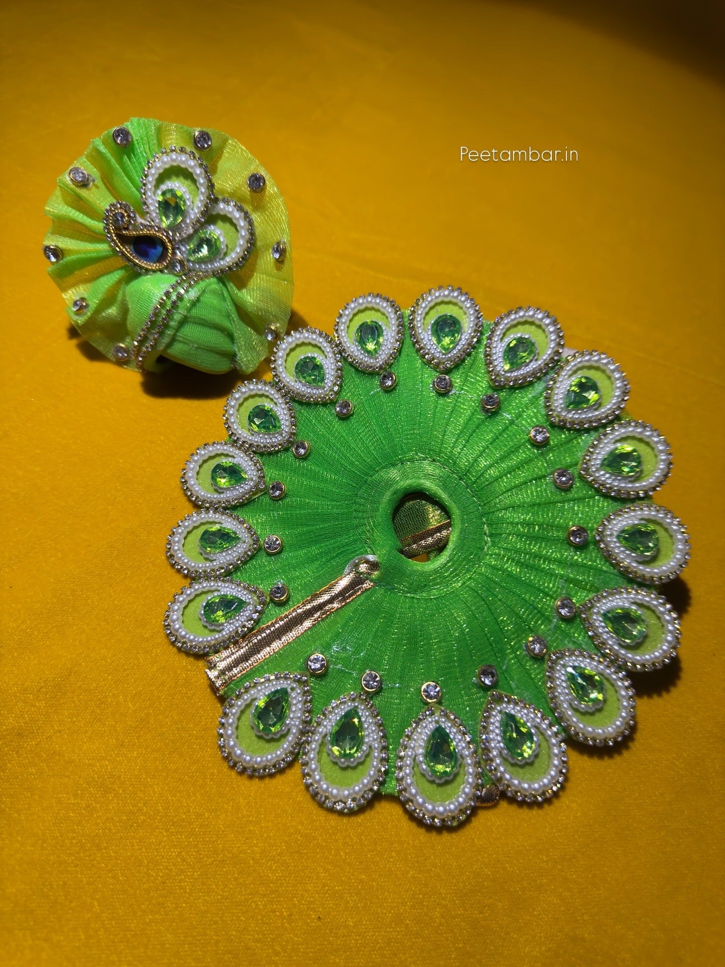 Bright Green Colour Beautiful Ladu Gopal Dress + Padgi