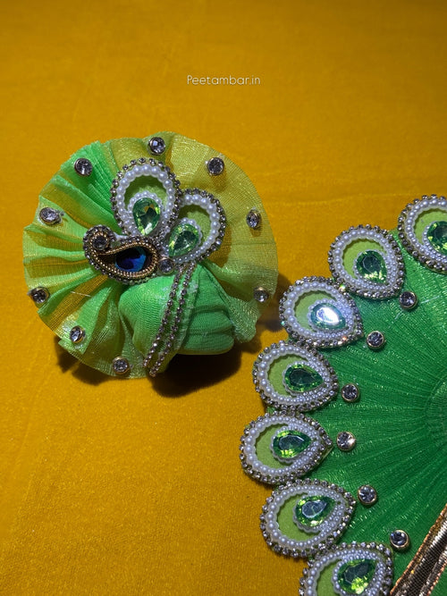 Bright Green Colour Beautiful Ladu Gopal Dress + Padgi