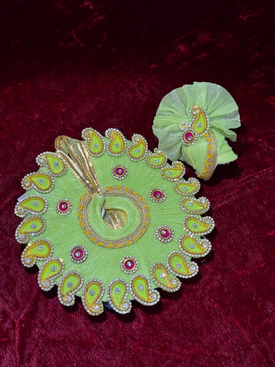Green Colour Beautiful Ladu Gopal Dress + Padgi