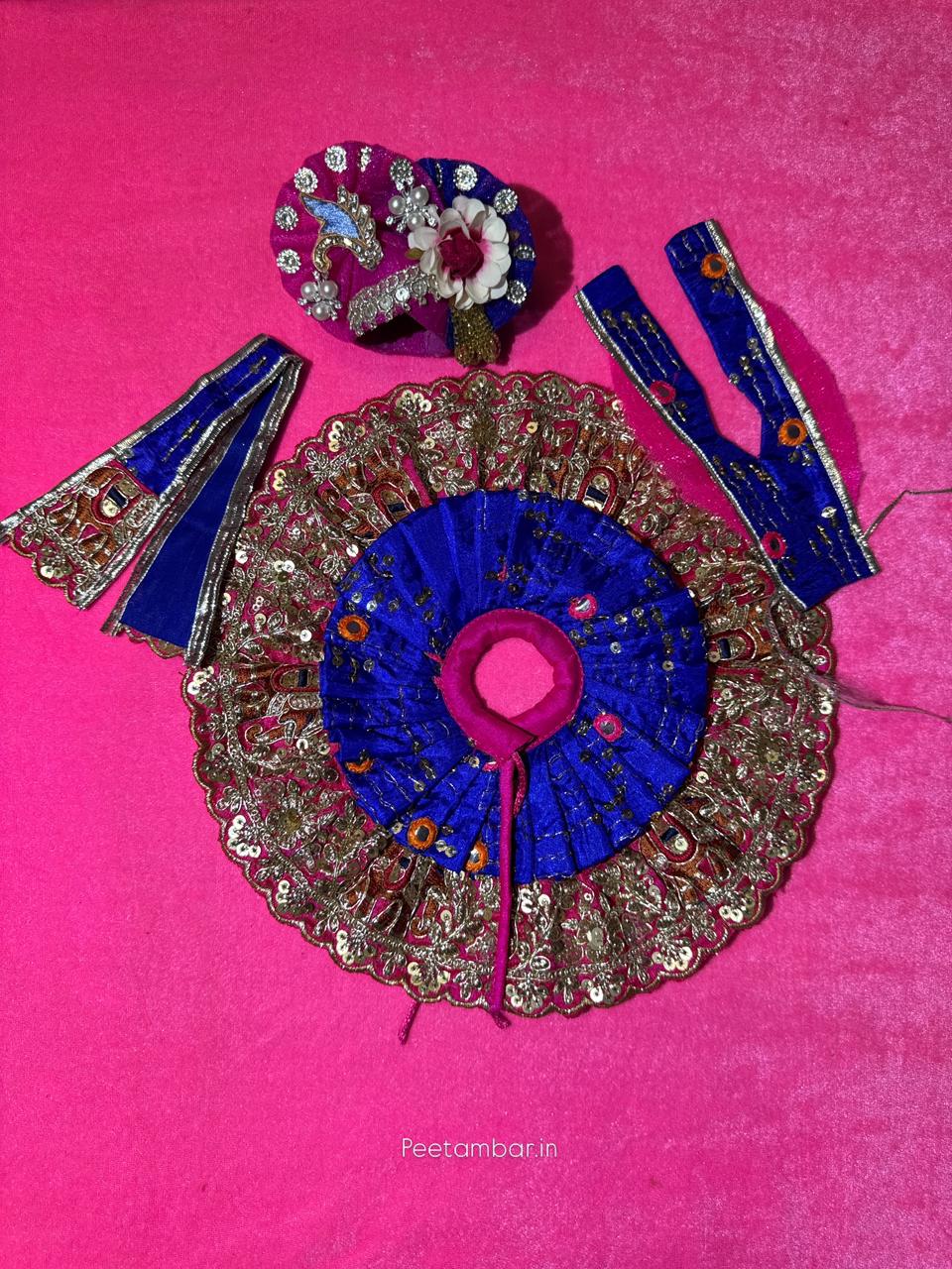 Blue Pink Colour Beautiful Ladu Gopal Dress + Padgi + Patka