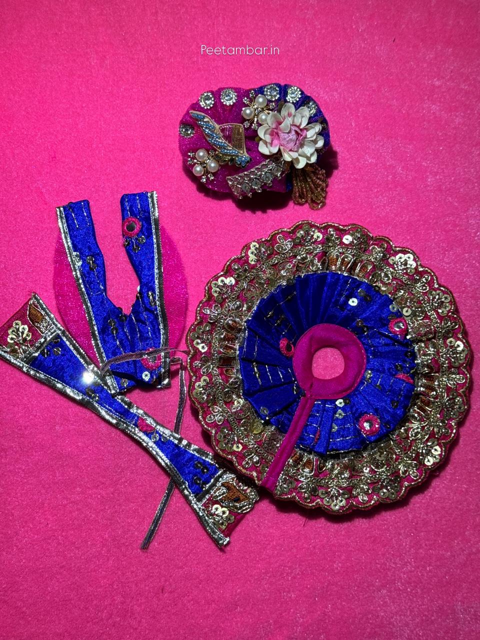 Blue Pink Colour Beautiful Ladu Gopal Dress + Padgi + Patka