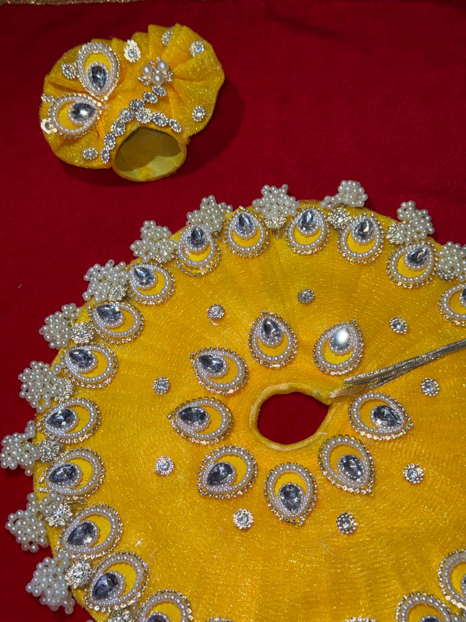 Bright Yellow Colour Beautiful Ladu Gopal Dress + Padgi + Patka