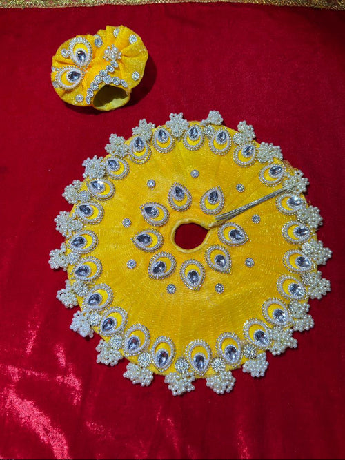 Bright Yellow Colour Beautiful Ladu Gopal Dress + Padgi + Patka