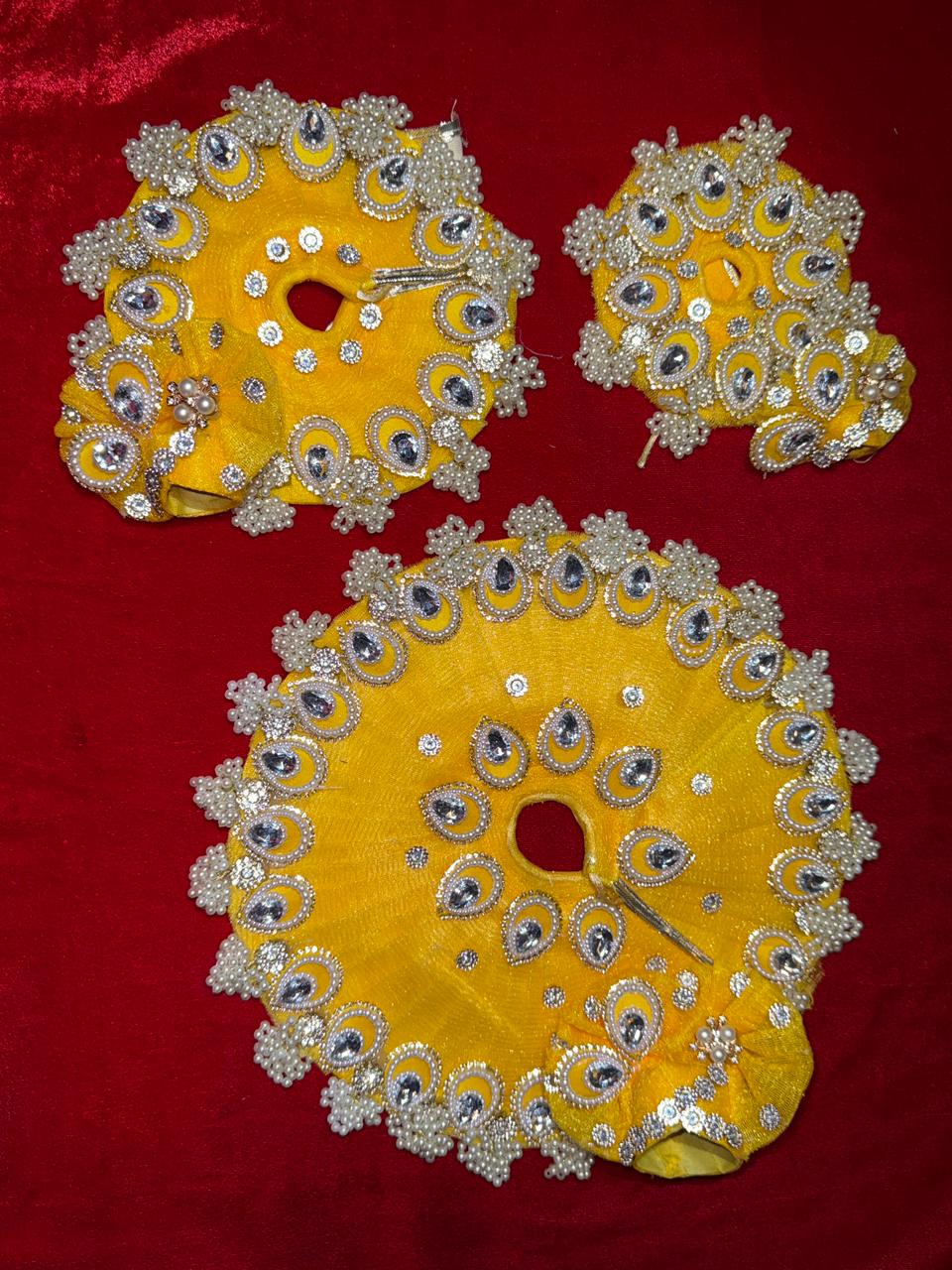 Bright Yellow Colour Beautiful Ladu Gopal Dress + Padgi + Patka