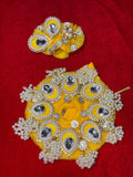 Bright Yellow Colour Beautiful Ladu Gopal Dress + Padgi + Patka