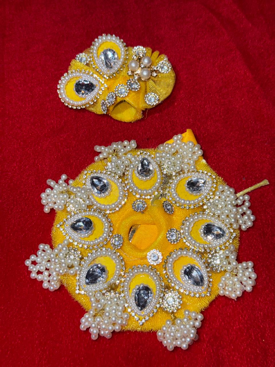 Bright Yellow Colour Beautiful Ladu Gopal Dress + Padgi + Patka