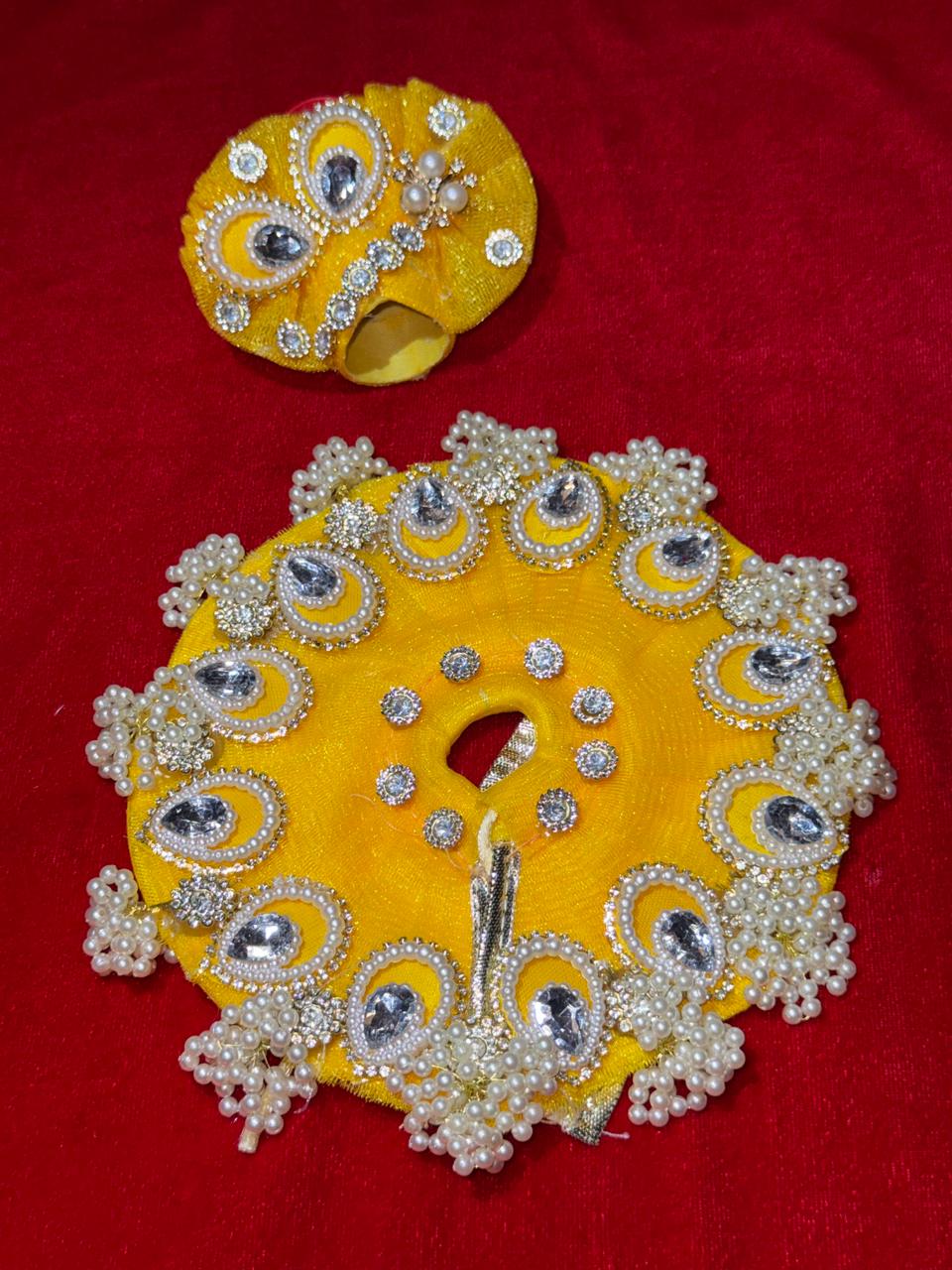 Bright Yellow Colour Beautiful Ladu Gopal Dress + Padgi + Patka