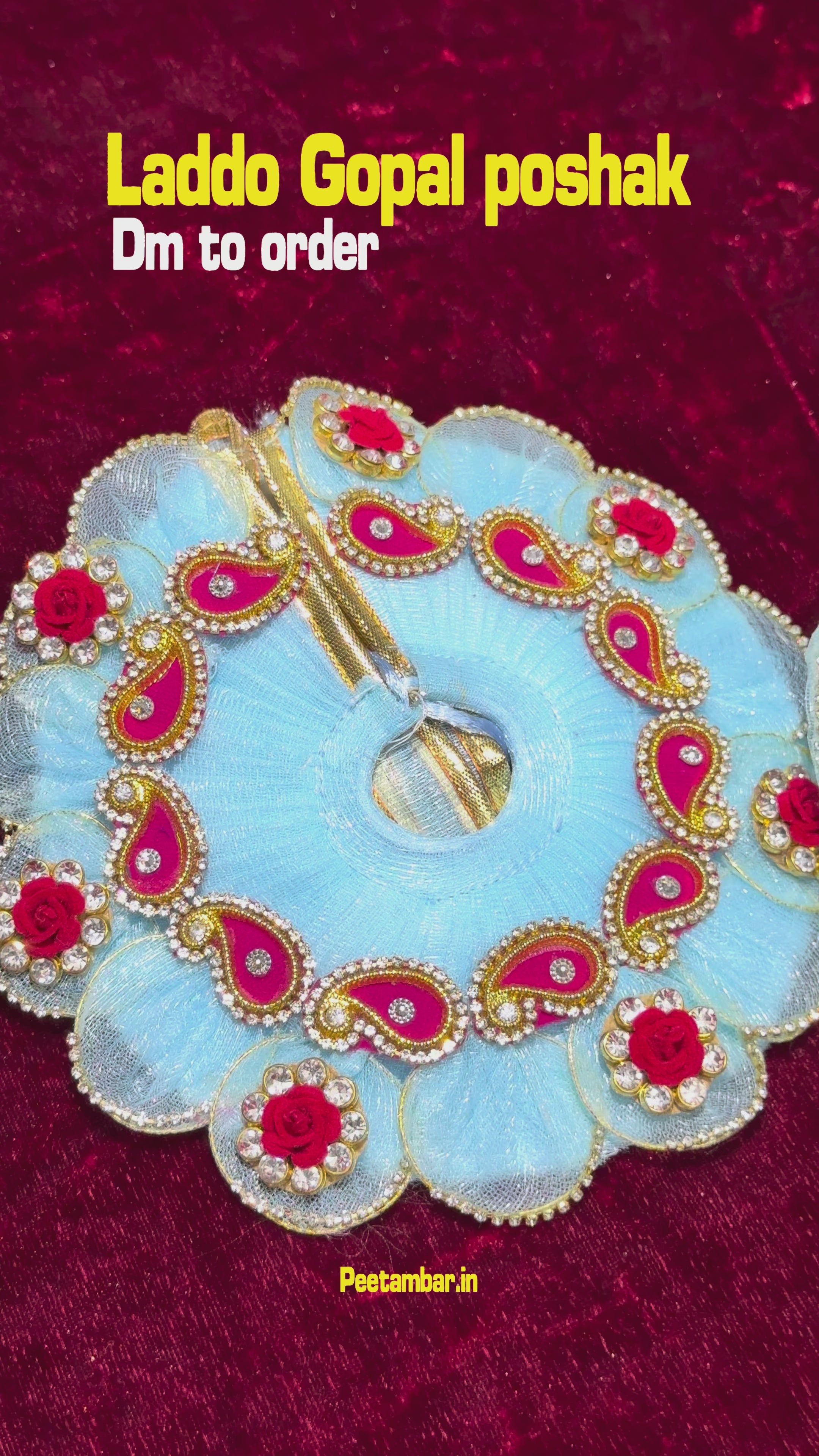 Bright Sky Blue Colour Beautiful Ladu Gopal Dress + Padgi
