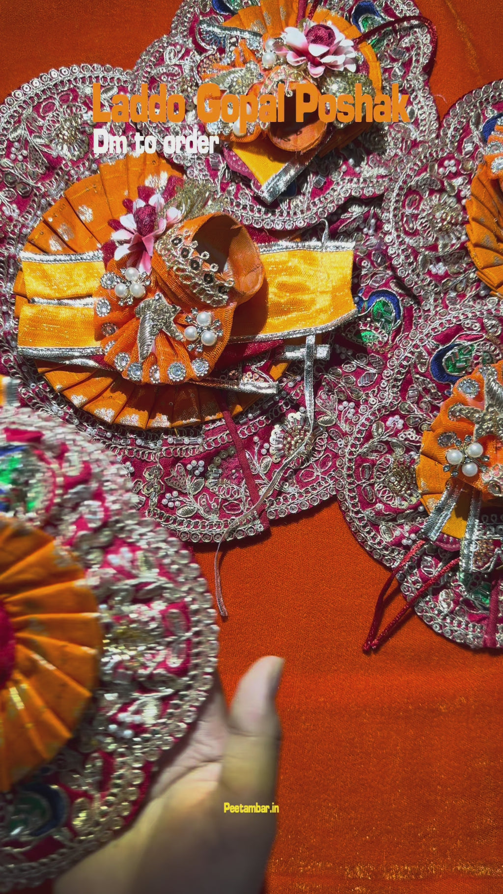 Orange Colour Beautiful Ladu Gopal Dress + Padgi + Patka