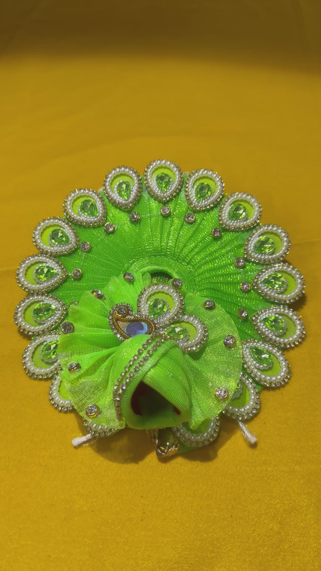 Bright Green Colour Beautiful Ladu Gopal Dress + Padgi
